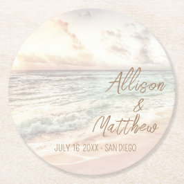 Porta-copo De Papel Redondo Casamento na Praia do Pôr do Sol