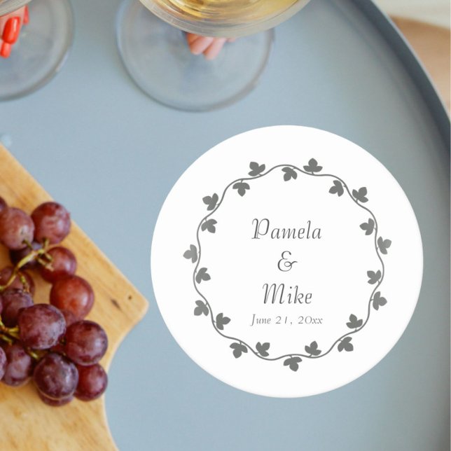 Porta-copo De Papel Redondo Casamento Personalizado da cinza Ivy Wreath (In Situ Wedding)