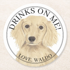Porta-copo De Papel Redondo Casamento Personalizado De Cães De Creme Dachshund