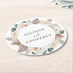 Porta-copo De Papel Redondo Casamento Personalizado de Rosas e Orquídeas de A