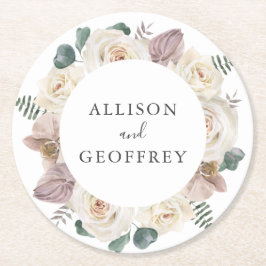 Porta-copo De Papel Redondo Casamento Personalizado de Rosas e Orquídeas de Aq