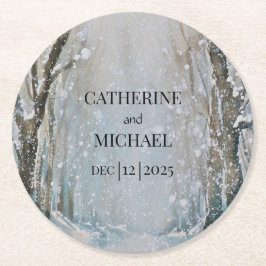 Porta-copo De Papel Redondo Casamento Rustic Dusty Blue Forest Watercolor