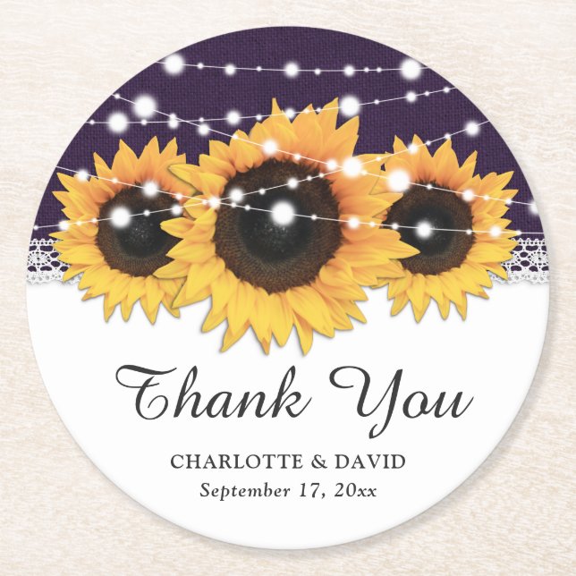 Porta-copo De Papel Redondo Casamento Rústico Roxo Rústico (Frente)