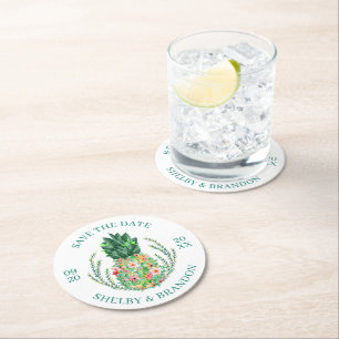 Porta-copo De Papel Redondo Casamento SALVE DATA DE Pineanás Tropical