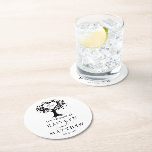 Porta-copo De Papel Redondo Casamento Simples de Árvores do Coração em Monogra