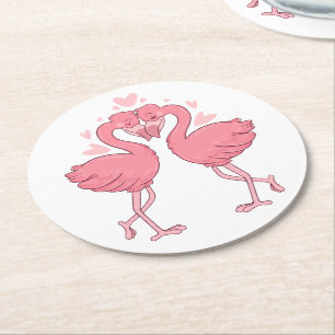 Porta-copo De Papel Redondo Casamento Tropical na Praia com Flamingo Rosa Fofo