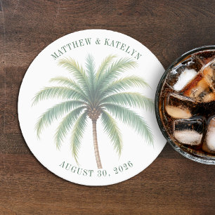 Porta-copo De Papel Redondo Casamento Verde de Destino da Ilha Palm Tree