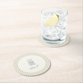 Porta-copo De Papel Redondo Casamento Verde de Stripe Whimsical