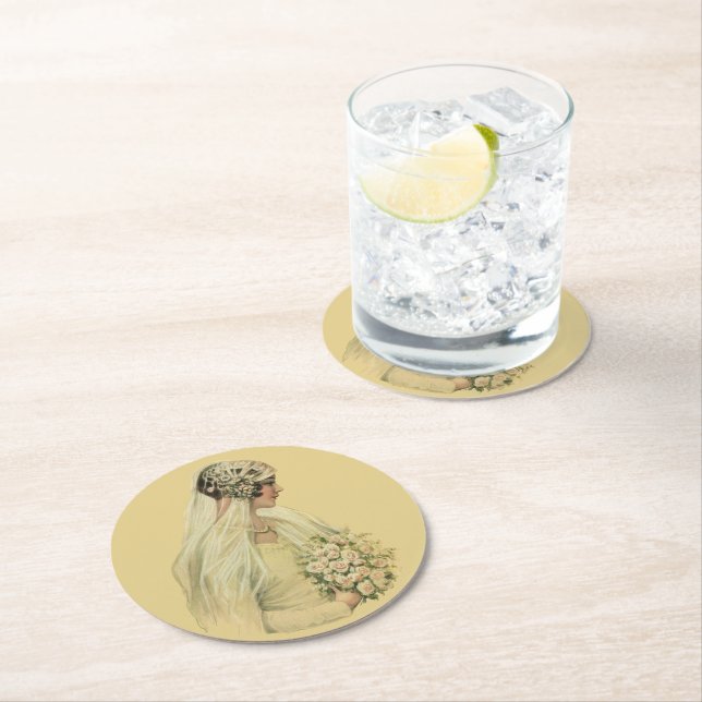 Porta-copo De Papel Redondo Casamento Vintage, Retrato Nupcial de Noiva Vitori (Insitu)