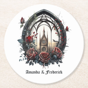 Porta-copo De Papel Redondo Castelo de Fantasia Sombria Janela Casamento Gótic