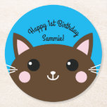Porta-copo De Papel Redondo Cat Cute Kitty Kid's Birthday Party Theme<br><div class="desc">This adorably cute colorful cartoon kitty cat is here to help your little kid celebrate their very first birthday party!  Perfect for a boy or girl that loves kitty cats!</div>
