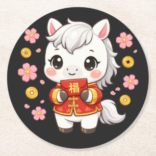 Porta-copo De Papel Redondo Cavalo Kawaii Ano Novo Chinês