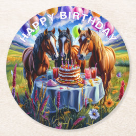 Porta-copo De Papel Redondo Cavalos Felizes Aniversário