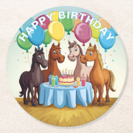 Porta-copo De Papel Redondo Cavalos Felizes Aniversário