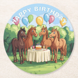 Porta-copo De Papel Redondo Cavalos Felizes Aniversário