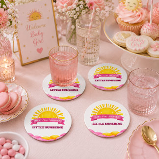 Porta-copo De Papel Redondo Celebração de Bebê Menina Sunshine Dourado e Rosa