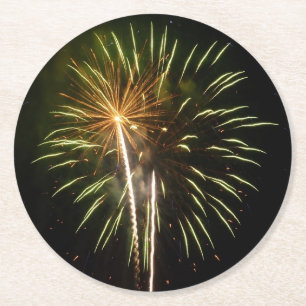 Porta-copo De Papel Redondo Celebração de Feriado com Fogos de Artifício Verde
