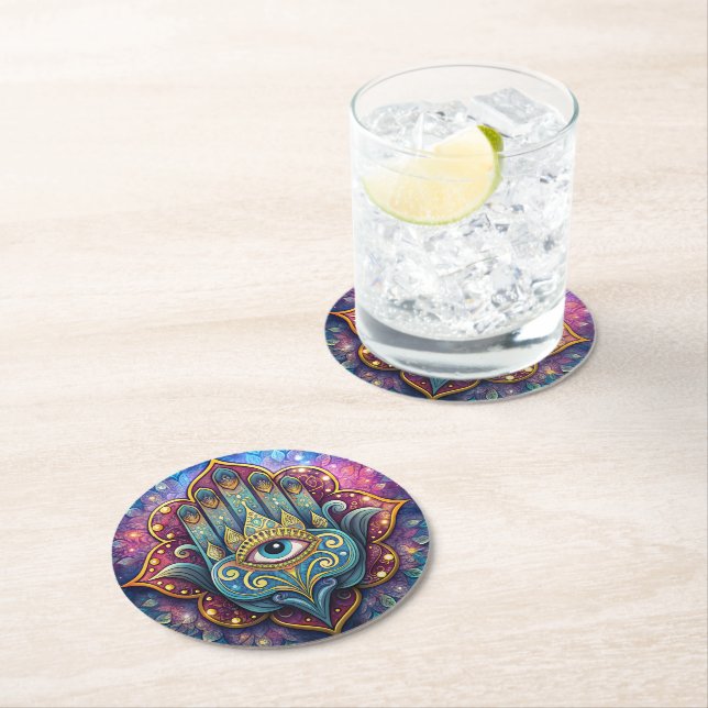 Porta-copo De Papel Redondo Celestial Hamsa  (Insitu)