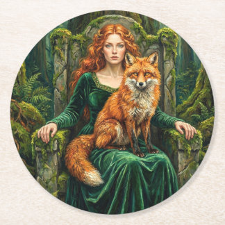 Porta-copo De Papel Redondo Celtic Forest Queen Red Fox Witch Fantasy Art (