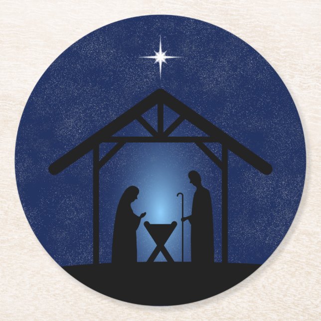 Porta-copo De Papel Redondo Cena de Natal Religiosa (Frente)