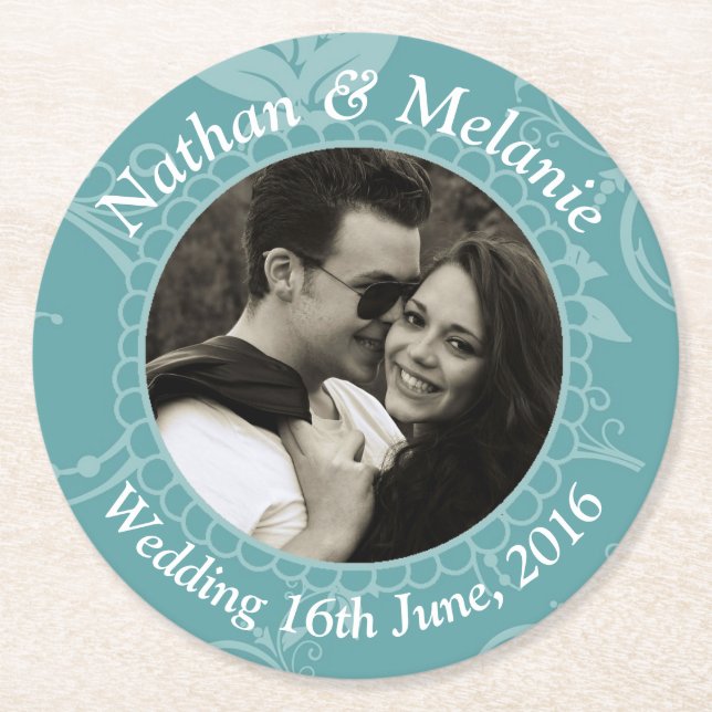 Porta-copo De Papel Redondo Cerceta floral (Frente)