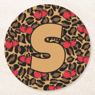 Porta-copo De Papel Redondo Cerejas-Leopardo Personalizadas