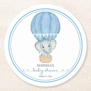Porta-copo De Papel Redondo Chá Blue Elephant Baby Boy