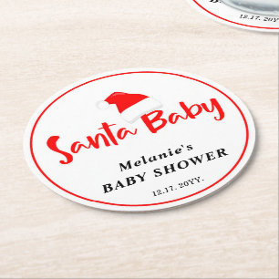 Porta-copo De Papel Redondo Chá de Bebê de Natal do Santa Baby 