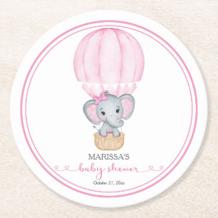 Porta-copo De Papel Redondo Chá de Bebê Elefante Rosa