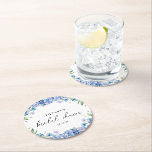 Porta-copo De Papel Redondo Chá de Bebê Floral de Hydrangea Azul Moderno
