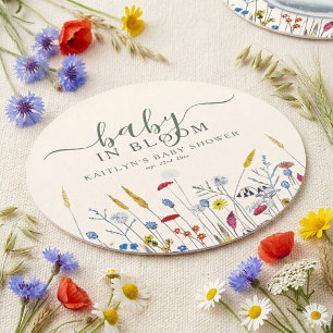 Porta-copo De Papel Redondo Chá de Bebê Jardim de Flores Silvestres Baby in Bl