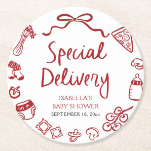 Porta-copo De Papel Redondo Chá de fraldas de entrega especial desenhado à mão