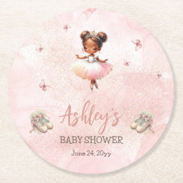 Porta-copo De Papel Redondo Chá de fraldas de Garota Ballerina Tutu, Rosa-Rosa