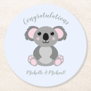 Porta-copo De Papel Redondo Chá de fraldas do Urso Koala Blue