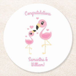 Porta-copo De Papel Redondo Chá de fraldas Flamingo Rosa