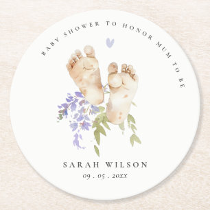 Porta-copo De Papel Redondo Chá de fraldas Floral Azul de Pés-Bebê