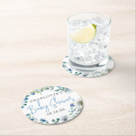 Porta-copo De Papel Redondo Chá de fraldas Floral Primavera Branco Elegante