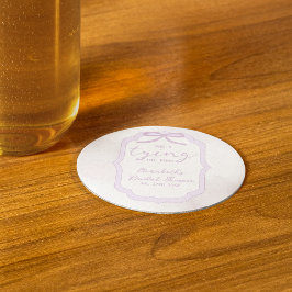 Porta-copo De Papel Redondo Chá de Noiva Aquarela com Laço Roxo