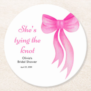Porta-copo De Papel Redondo Chá de Noiva Arco Rosa Ela Está Amarrando o Nó 