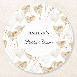 Porta-copo De Papel Redondo Chá de Noiva Boho Corações Creme Marrom