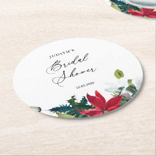 Porta-copo De Papel Redondo Chá de Noiva de Poinsettia de Inverno