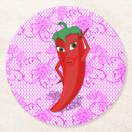 Porta-copo De Papel Redondo Chá de Noiva Fiesta Com Diva Pimenta Vermelha Quen