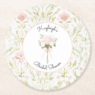 Porta-copo De Papel Redondo Chá de Noiva Floral Rosa Verde Bonito