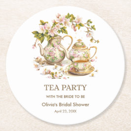 Porta-copo De Papel Redondo Chá de Panela da Chaleira Floral Hora do Chá