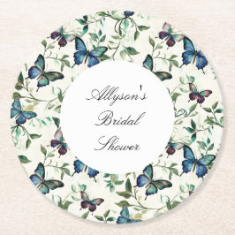 Porta-copo De Papel Redondo Chá de panela Romântico de Borboletas Azuis Chic