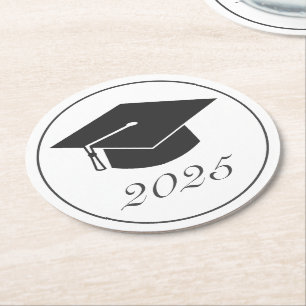 Porta-copo De Papel Redondo Chapéu Branco Mínimo Moderno de Graduação Pret