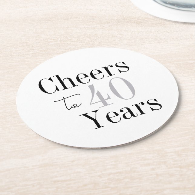 Porta-copo De Papel Redondo Cheers to 40 Years Minimal Silver Party (Angulado)