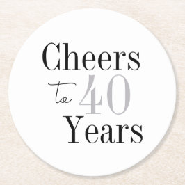 Porta-copo De Papel Redondo Cheers to 40 Years Minimal Silver Party