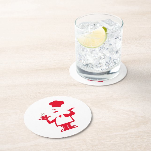 Porta-copo De Papel Redondo Chef segurando uma tigela de sopa (Insitu)