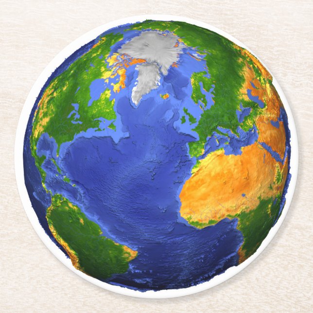 Porta-copo De Papel Redondo Cheio Da Terra Mostrando Dados Topográficos. (Frente)